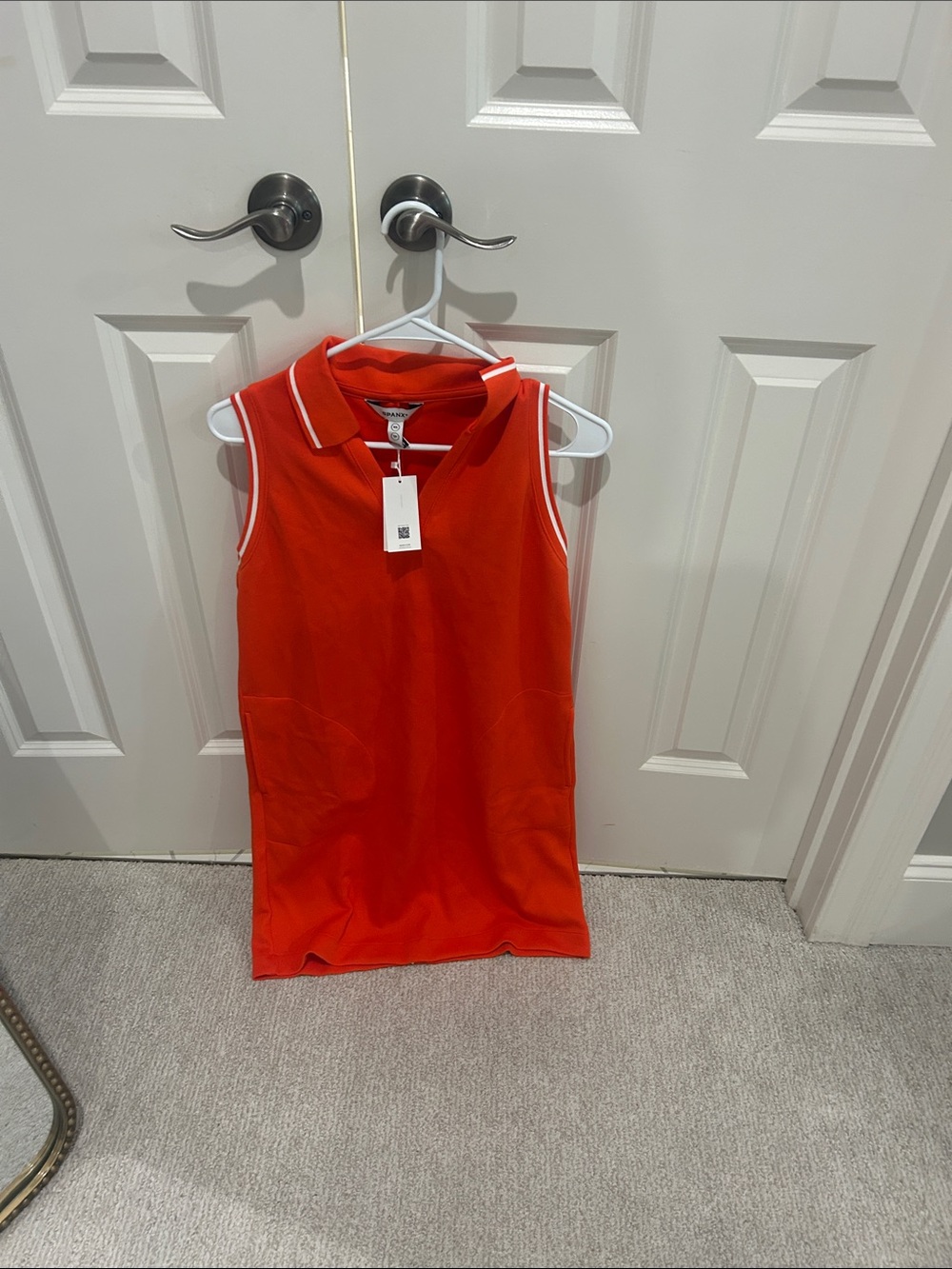 SPANX Red Sleeveless Polo Mini Dress with White Trim